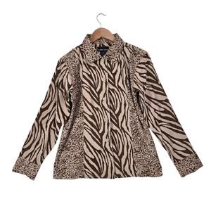 VTG Robert Louis Shirt Jacket Shacket sz M Brown Tan Animal Print Button Front